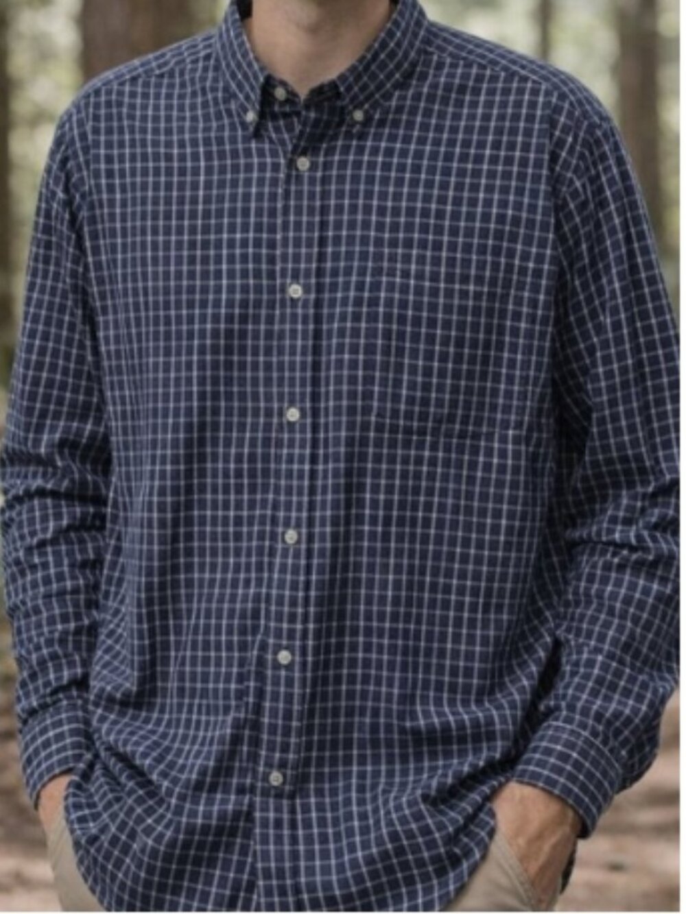 Dockers Long Sleeve Button Up Men's Shirt XL 17 Cotton Blue White Plaid